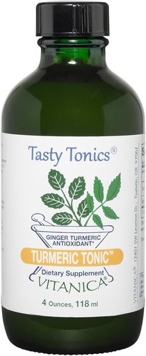 [BRSWKFIGBUGBE3Q5] Vitanica, Turmeric Tonic, Non-GMO Liquid Turmeric Curcumin Supplement 1000 mg, with Black Pepper and Ginger, Antioxidant, Vegan, Gluten Free, 4 Ounce