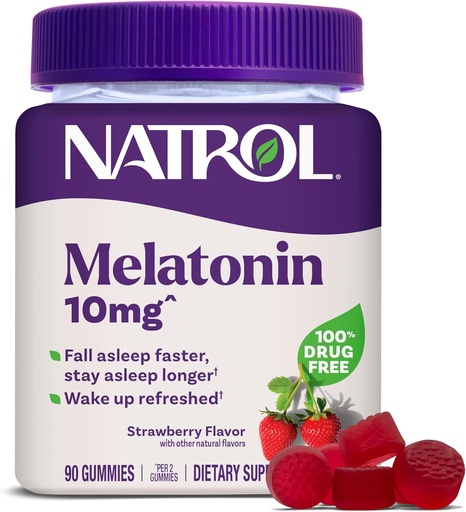 [BRSWG2Y5A57BYHQ7] Natrol Melatonin Gummies, Sleep Support, 90 Strawberry-Flavored Adult Melatonin Gummies, 10 mg Sleep Aids for Adults