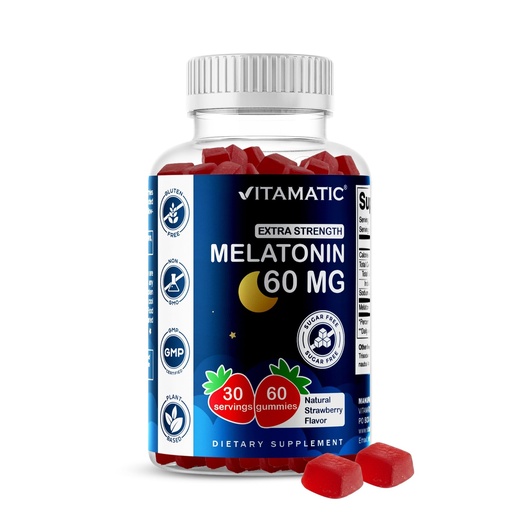 [BRSRMBQCDN7BUDTJ] Vitamatic Sugar Free Melatonin 60 mg - 60 Vegetarian Gummies - Non-Habit Forming Supplement