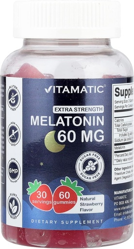 [BRSRMBQCDN7BUDTJ] Vitamatic Sugar Free Melatonin 60 mg - 60 Vegetarian Gummies - Non-Habit Forming Supplement