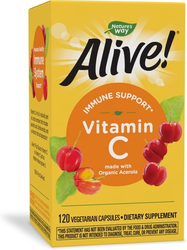 [BRSWIYQTO4GREEDG] ¡La naturaleza está viva! Suplemento de vitamina C Hecho con cerezas de Acerola Orgánica, Soporte Inmunitario*, Soporte Antioxidante*, 100% Fruta Vitamina C, 120 cápsulas (paquete mayo Vary)