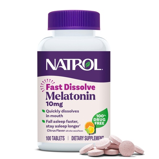 [BRSWKFLZCB6BCET4] Natrol Melatonin 10mg Fast Dissolve Tablets - Citrus Flavor, 100 Count, Sleep Support, Fast Dissolve Melatonin for Adults, 100-Day Supply