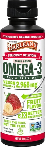 [BRSWIYIZCEABOFY7] Barlean'ın Strawberry Banana Flaxseed Oil Liquid, Vegan Omega 3 6 9 Cold Pressed Flax Seed Oil 2,968 mg of Vegan Omegas, Non-GMO & Gluten Free, 8 ozzz