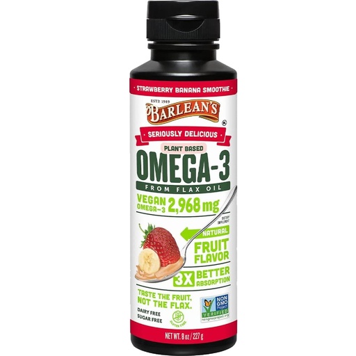 [BRSWIYIZCEABOFY7] Barlean's Strawberry Banana Flaxseed Oil Liquid, Vegan Omega 3 6 9 Supplements for Kids & Adults from Cold Pressed Flax Seed Oil with 2,968 mg of Vegan Omegas, Non-GMO & Gluten Free, 8 oz
