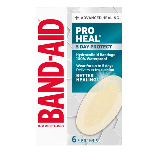 [BRSWGZI5BACR4YLZ] BAND-AID Brand Pro Heal 5 Day Protect Hydrocolloid Blister Bandages, 6 Ct | 100% Waterproof, Advanced Healing for Wound Care, Extra Cushion for Blister Protection, Less Scarring vs. Uncovered Wound