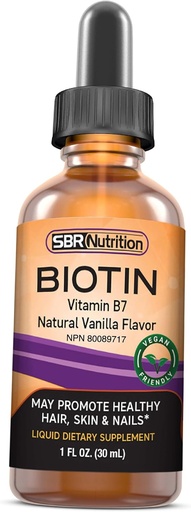 [BRSWKGQHPN4A2FI5] SBR Nutrition Biotin Liquid Drops, 5000 mcg per tarjoilu (60) 1.0Fl.oz (30 ml) vanilja