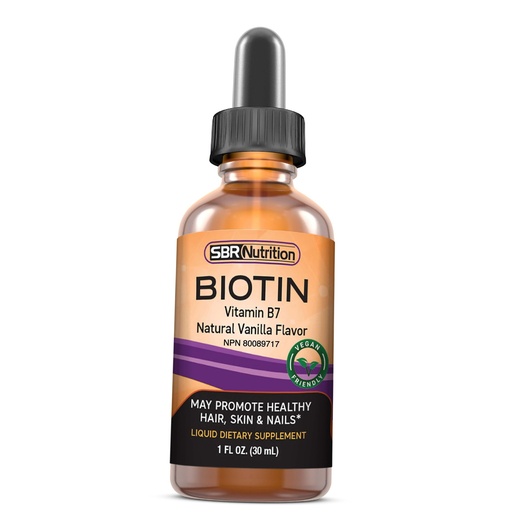 [BRSWKGQHPN4A2FI5] SBR Nutrition Biotin Liquid Drops, 5000mcg per Serving (60) 1.0Fl.oz (30ml) Vanilla