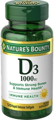 [BRSWKGYIBIGAYDI7] Nature's Bounty Vitamin D3 1000 IU Immune Health, 120 Softgels (Pack of 12)