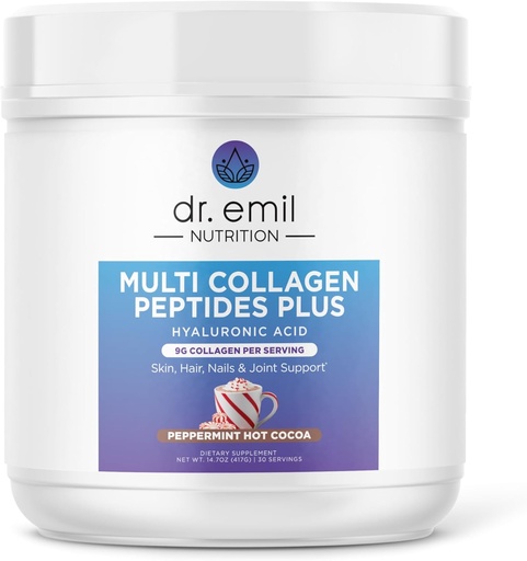 [BRSRAGI5DJ5QGE3J] Dr. Emil Multi Collagen Peptides Plus with Hyaluronic Acid - Peppermint Hot Cocoa Flavor - 9g Collagen Per Serving for Skin, Hair, Nails & Joint Support