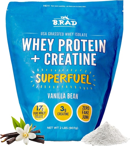 [BRSRM2YPPIIAYFY3] B.rad Superfuel - Gras Fed Whey Protein Isolate Boosted with Creatine . Farm-Fresh, easy-to-Digest, Clean Ingredients . 2 Pounds | 100% USA Sourced | Vanilla Bean
