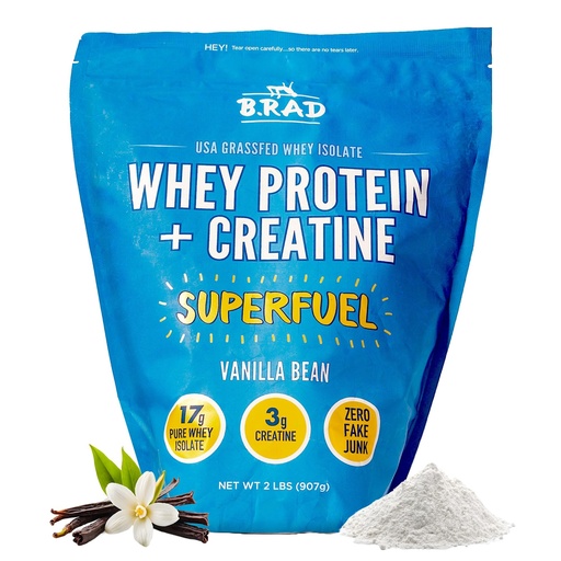 [BRSRM2YPPIIAYFY3] B.rad Superfuel - Grass Fed Whey Protein Isolate Boosted with Creatine | Farm-Fresh, Easy-to-Digest, Clean Ingredients | 2 Pounds | 100% USA Sourced | Vanilla Bean