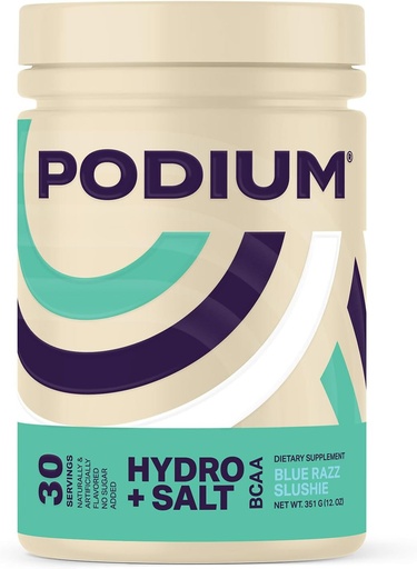 [BRSRMED5AEFWAG33] Podium Nutrition, Instantized BCAA Powder, Hydro and Salt, Blue Razz Slushie, 30 Servings, Electrolytes, Hydration, Recovery
