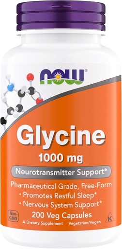 [BRSRMAILOZ7GEF3A] AHORA Foods Glycine 1000mg, Free-Form Pharmaceutical Grade, Neurotransmitter Support*, Promueve el descanso*, Gluten Free, Vegan, Kosher 200 Vegetarian Capsules (Pack of 1)