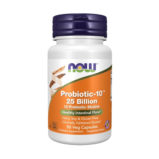 [BRSWIYA2OIOGGC3Y] NOW Foods Supplements, Probiotic-10™, 25 Billion, with 10 Probiotic Strains, Dairy, Soy and Gluten Free, Strain Verified, 50 Veg Capsules