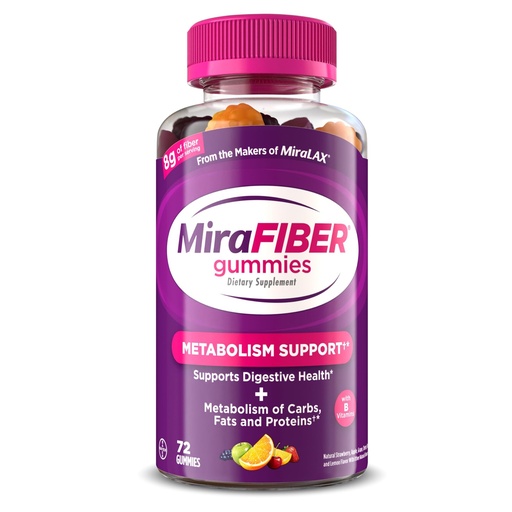 [BRSROYATBV6GMC3U] MiraFIBER Gummies from The Makers of MiraLAX, 8g of Daily Fiber Per Serving, Metabolism Support with B Vitamins, Gut Health for Men & Women,Prebiotic Fiber Gummies for Adults, Mixed Fruit Flavor 72Ct