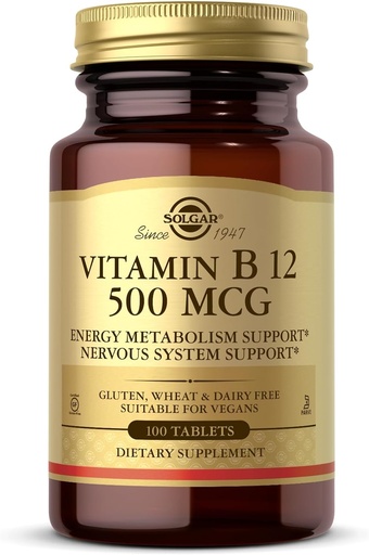 [BRSWIYT3OMABKFT4] Solgar Vitamin B12 500 mcg - 100 Tablets - Vegan, Gluten Free, Dairy Free, Kosher - 100 Servings