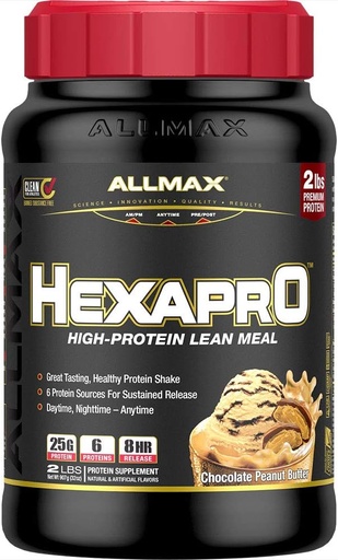 [BRSWGCQDCEHWO3I4] ALLMAX HEXAPRO, Šokolādes zemesriekstu sviests - 2 lb - 25 Olbaltumvielu Grams uz vienu kalpot - 8 stundu ilgstoša izlaišana - Nulles cukurs - 21 Kalpo