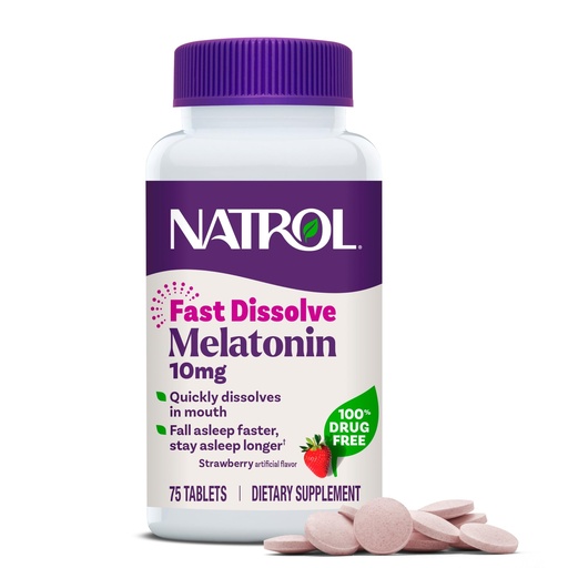 [BRSW2ZD3CIIBGYA3] Natrol Melatonin 10mg Fast Dissolve Tablets - Strawberry Flavor, 75 Count, Sleep Support, Fast Dissolve Melatonin for Adults, 75-Day Supply