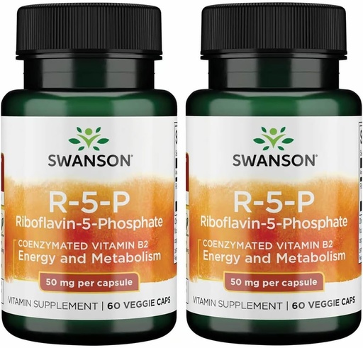 [BRSWGFD3CB4BSCT2] Swanson R-5-P (Riboflavin-5-Phosphate) - Vitamin B2 Supplement Promoting Energy, Metabolism & Vision Health - Natural Wellness Formula - (60 Capsules) (2 Pack)