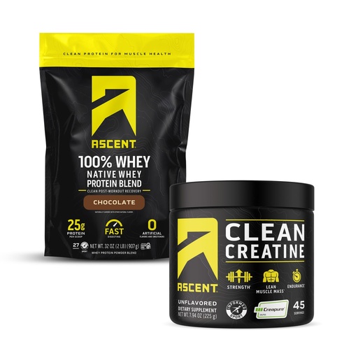 [BRSROBT5OIPQYHT7] Ascent 100% Whey Protein Powder, Chocolate 2 lb & Creatine Monohydrate Powder, Unflavored 45 Servings