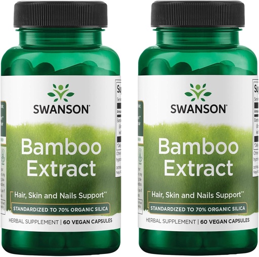 [BRSWGFAYOUFQ4H35] Swanson Bamboo Extract - Natural Hair, Skin and Nails Supplement - 70% Silica Content Supporting Collagen Formation & Bone Growth - (60 Veggie Capsules, 300mg Each) (2 Pack)