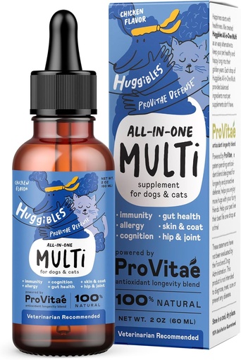 [BRSW2FLRA4PW2E35] All- in- One Multi Liquid Multivitamin til hunde og katte - Dagligt tillæg med fordøjelsesbesvær, Immunitet, Allergi & Hud & Coat Support, Mobility Support - Antioxidant Blend for Longevity, 2oz