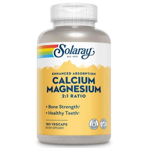 [BRSWIY3YAR4W2ALY] SOLARAY Calcium Magnesium Supplement, Magnesium & Calcium Supplements for Women and Men, 2:1 Ratio, Bone Health & Strength, Vegan, High Absorption, 60-Day Guarantee, 45 Servings, 180 VegCaps