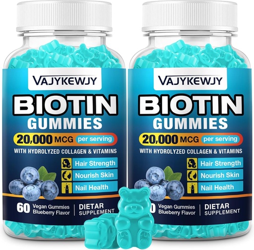 [BRSRA2Y5CEBRSCLB] 2 Pack Vegan Biotin Gummies for Hair, Skin & Nails - 20,000 mcg per Serving, Suitable for Women & Men - 120 Gummies