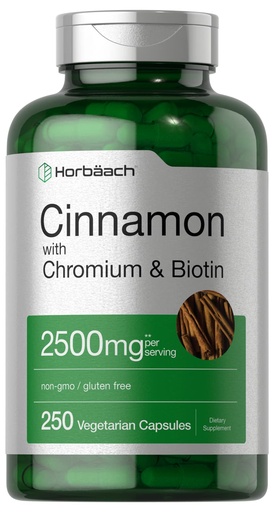 [BRSW2BQ5CJYWOCDB] Horbäach Cinnamon with Chromium & Biotin | 250 Capsules | Herb Extract Supplement | Vegetarian, Non-GMO, Gluten Free Extract Supplement