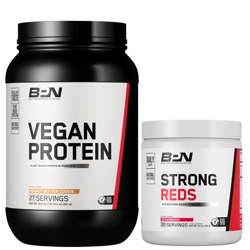 [BRSRAZQPPIIQIF3D] BARE PERFORMANCE NUTRITION BPN Vegan Peanut Butter Cookie Protein + Strong Reds Strawberry Bundle