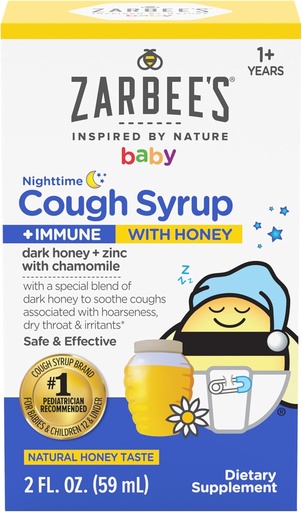 [BRSROCY3OEJRAHLA] Bebê de Zarbee Nighttime Tosse Xarup + Imune, Baby Tosse Xarup com mel escuro + Zinco & Camomila, para crianças, Sem drogas ou sabores artificiais, Gosto de mel natural, 2 fl. oz