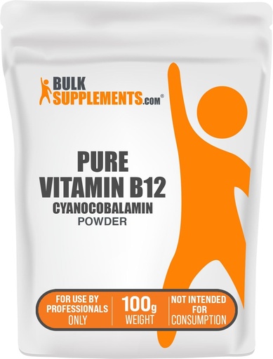 [BRSWK235OR4QGHIZ] BulkSupplements.com Pure Vitamin B12 Powder - Cyanocobalamin, Vitamin B12 Supplement - Vegan & Gluten Free, Multiple Servings, 100g (3.5 oz) (Pack of 1)