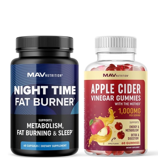 [BRSRAHY5A56WO2D6] MAV NUTRITION Night Time Fat Burner Capsules and Apple Cider Vinegar Gummies | Overnight Metabolism Booster for Stomach Fat Burning Support with Melatonin & ACV | 1 Month Supply