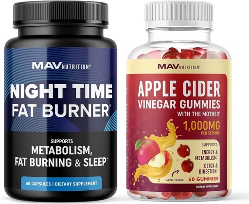 [BRSRAHY5A56WO2D6] MAV NUTRITION Night Time Fat Burner Capsules and Apple Cider Vinegar Gummies ¦ Overnight Metabolism Booster for Stomach Fat Burning Support with Melatonin & ACV TEN 1 Mesth Supply