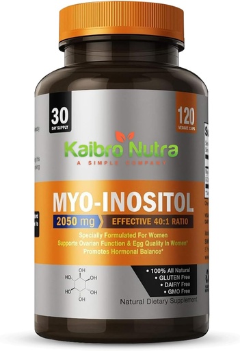 [BRSWGBAFAV4G2FD6] Kaibro Nutra Myo-Inositol Supplement, Myo-Inositol & D-Chiro Inositol 40:1 Ratio, Hormon Balance & Ovarian Support för kvinnor med vitamin B8, 2050mg, Vegan, Non-GMO Capsules 120 Count