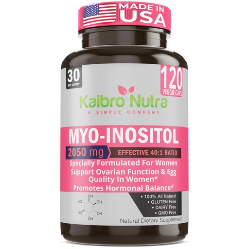 [BRSWGBAFAV4G2FD6] Kaibro Nutra Myo-Inositol Supplement, Myo-Inositol & D-Chiro Inositol 40:1 Ratio, Hormone Balance & Ovarian Support for Women with Vitamin B8, 2050mg, Vegan, Non-GMO Capsules 120 Count