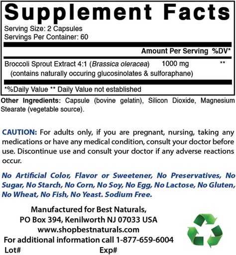 [BRSRMCQEO4AR4CTH] Bästa Naturals Broccoli Sprouts Extract, 1000 mg & Magnesium Oxide 500 mg