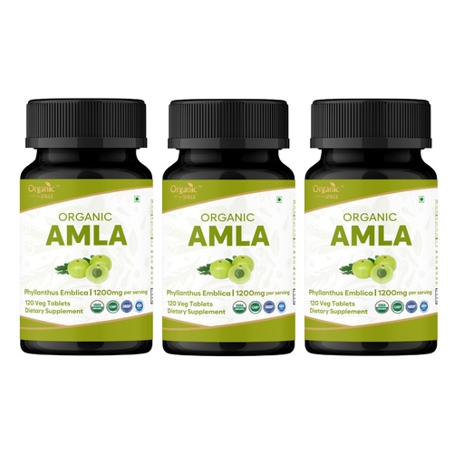 [BRSRAAQOPIIGYCDH] ORGANIC SPREE Amla Tablets - 1200 mg per Serving - Indian Gooseberry, Phyllanthus Emblica Supplement, Rich in Vitamin C & Supports Immune Health,120 Tablets* - GMP and Organic Certified - Pack of 3
