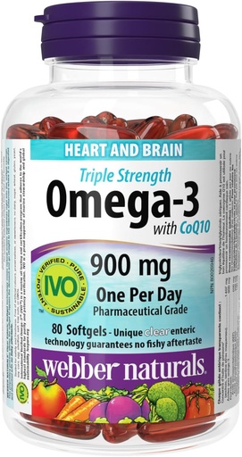 [BRSWIFAOCN7AO3TO] Webber Naturals Triple Strength Omega-3 with CoQ10 enteric coated 900 mg Omega-3 (EPA • DHA)/ 100 mg CoQ10, 80caps