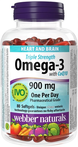 [BRSWIFAOCN7AO3TO] Webber Naturals Triple Strength Omega-3 with CoQ10 enteric coated 900 mg Omega-3 (EPA • DHA)/ 100 mg CoQ10, 80caps