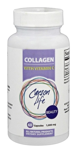 [BRSWKZLRB5YBU2L4] Carson Life Collagen with Vitamin C - Hair, Skin & Nail Support - Anti-Aging Dietary Supplement - Hydrolyzed Collagen - Made in the USA - 60 Capsules