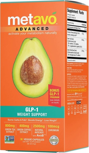 [BRSROGI6AUMRGCLV] Metavo Advanced Weight Support – Suplementos de dieta natural con nutrientes esenciales para promover el bienestar, Enriquecido con aguacates, té verde, cromo &amp; café verde, 90 pastillas de dieta fácil de cambiar