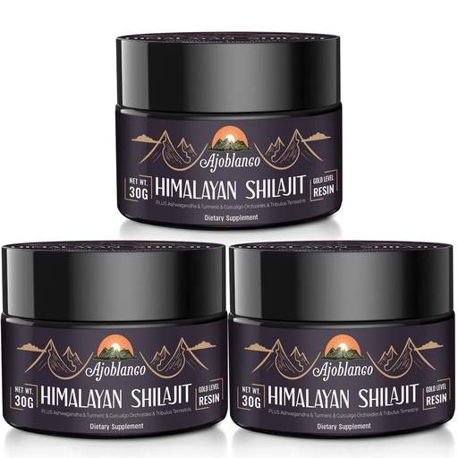 [BRSROZ3ROF4AECDB] 600mg Shilajit Pure Himalayan Organic Shilajit Resin - Himalayan Shilajit Resin with Organic Ayurvedic Blend in High Potency for Energy, Strength & Immunity, Pack of 3