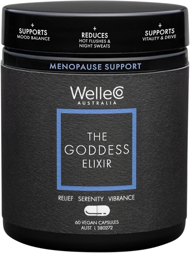 [BRSW2CYKCIGQA2TF] WelleCo The Goddess Elixir, Menopause Supplement for Women with Vitex, Red Clover & B Vitamins, Supports Hormone Balance, Night Sweats & Hot Flashes Relief, 60 Capsules
