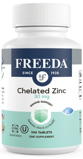[BRSWYCD5OYIA223V] Freeda Chelated Zinc 30mg – TRAACS® Zinc Bisglycinate for High Absorption – Vegan, Kosher, Gentle on Stomach – Immune Support for Adults, Men & Women – 100 Tiny Tablets