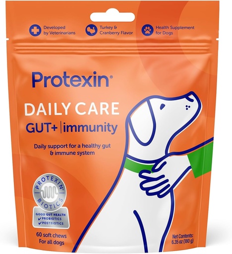 [BRSROAYZBZ5QGAI3] Protexin Daily Care Gut+ Immunity | 60 Dog Chews, Turkey and Cranberry Flavor Dog Supplement | Probiotics for Dogs, Dog Postbiotics