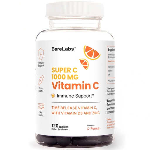[BRSROYL6BENBY3LX] Time Release Vitamin C 1000 mg + Vitamin D3 1000 IU + Zinc 30 mg | Immune Support & Collagen Boost | Non-GMO, All-Day Antioxidant | 120 Tablets Super C