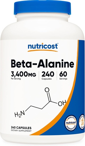 [BRSWGCQTB54A4CD6] Nutricost Beta-Alanine Capsules 3400mg, 240 Capsules (60 Serv) - Potent Beta Alanine, Gluten Free & Non-GMO, 850mg Per Cap