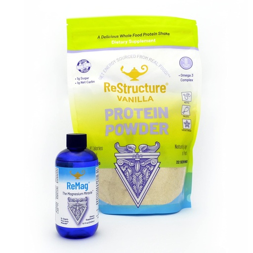 [BRSWYZQNAEIQG3DK] RnA ReSet Performance Bundle – ReMag Liquid Magnesium 8.1oz & ReStructure Vanilla Whey Protein 594g, Muscle Recovery & Fitness Support (2 Formulas)