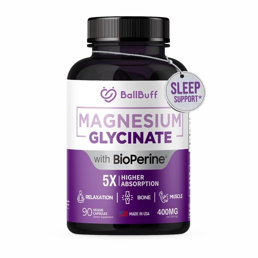 [BRSRAGD7PMOR4DIU] Pure Magnesium Glycinate 400mg - 5X Higher Absorption - Support Stress Relief, Sleep, Bone Health - 100% Chelated - Pure Magnesium Supplement for Women and Men- 90 Veggie Capsules